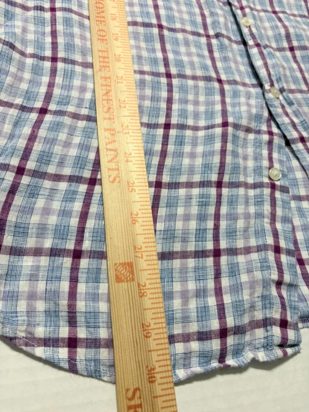Men’s Banana Republic Linen Purple Blue Plaid Button-Down Shirt Camden Fit L